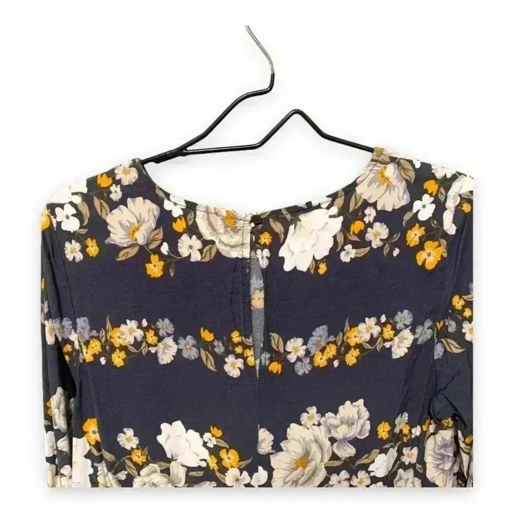 Old Navy 3/4 Ruffle Sleeve Gray with Floral Print Back Cutout Mini Dress - Picture 8 of 9